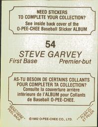 1982 O-Pee-Chee Stickers #54 Steve Garvey Back