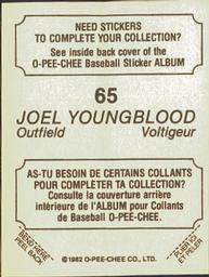 1982 O-Pee-Chee Stickers #65 Joel Youngblood Back