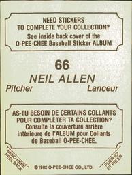 1982 O-Pee-Chee Stickers #66 Neil Allen Back