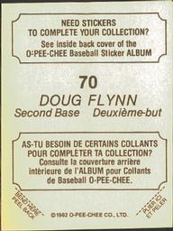 1982 O-Pee-Chee Stickers #70 Doug Flynn Back
