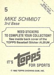 1982 Topps Stickers #5 Mike Schmidt Back