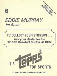 1982 Topps Stickers #6 Eddie Murray Back