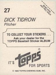 1982 Topps Stickers #27 Dick Tidrow Back