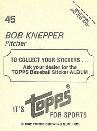 1982 Topps Stickers #45 Bob Knepper Back