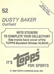 1982 Topps Stickers #52 Dusty Baker Back