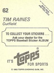 1982 Topps Stickers #62 Tim Raines Back