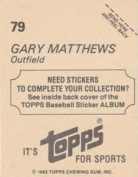 1982 Topps Stickers #79 Gary Matthews Back