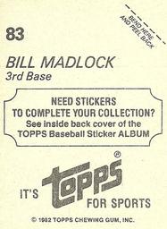 1982 Topps Stickers #83 Bill Madlock Back
