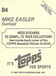 1982 Topps Stickers #84 Mike Easler Back