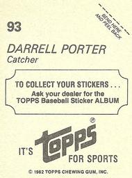 1982 Topps Stickers #93 Darrell Porter Back