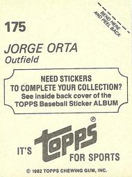 1982 Topps Stickers #175 Jorge Orta Back