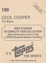 1982 Topps Stickers #199 Cecil Cooper Back