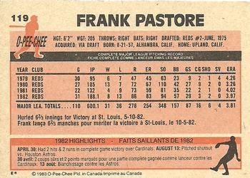 1983 O-Pee-Chee #119 Frank Pastore Back