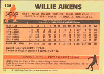 1983 O-Pee-Chee #136 Willie Aikens Back