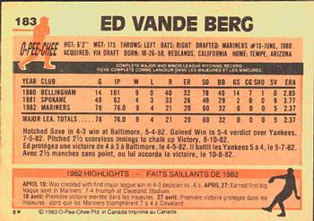 1983 O-Pee-Chee #183 Ed Vande Berg Back