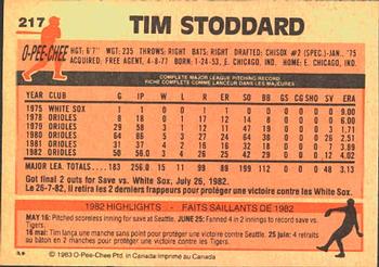 1983 O-Pee-Chee #217 Tim Stoddard Back