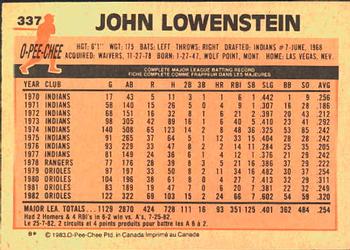 1983 O-Pee-Chee #337 John Lowenstein Back