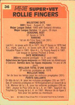 1983 O-Pee-Chee #36 Rollie Fingers Back