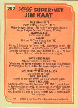 1983 O-Pee-Chee #383 Jim Kaat Back