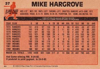 1983 O-Pee-Chee #37 Mike Hargrove Back