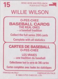 1983 O-Pee-Chee Stickers #15 Willie Wilson Back