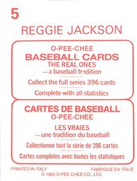 1983 O-Pee-Chee Stickers #5 Reggie Jackson Back