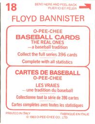 1983 O-Pee-Chee Stickers #18 Floyd Bannister Back