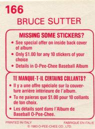1983 O-Pee-Chee Stickers #166 Bruce Sutter Back