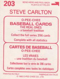 1983 O-Pee-Chee Stickers #203 Steve Carlton Back