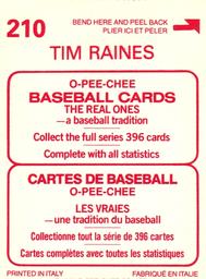 1983 O-Pee-Chee Stickers #210 Tim Raines Back