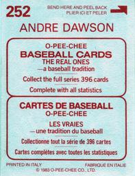 1983 O-Pee-Chee Stickers #252 Andre Dawson Back