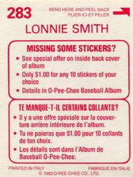1983 O-Pee-Chee Stickers #283 Lonnie Smith Back