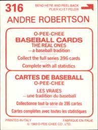 1983 O-Pee-Chee Stickers #316 Andre Robertson Back
