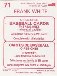 1983 O-Pee-Chee Stickers #71 Frank White Back