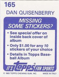 1983 Topps Stickers #165 Dan Quisenberry Back