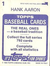 1983 Topps Stickers #1 Hank Aaron Back