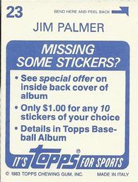1983 Topps Stickers #23 Jim Palmer Back
