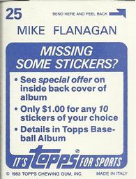 1983 Topps Stickers #25 Mike Flanagan Back