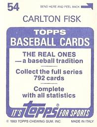 1983 Topps Stickers #54 Carlton Fisk Back