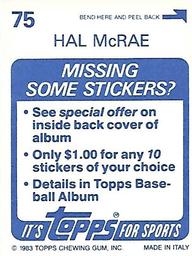 1983 Topps Stickers #75 Hal McRae Back
