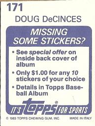 1983 Topps Stickers #171 Doug DeCinces Back