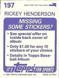 1983 Topps Stickers #197 Rickey Henderson Back