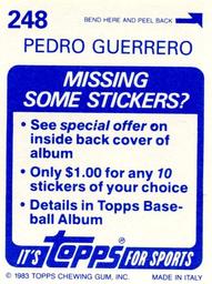 1983 Topps Stickers #248 Pedro Guerrero Back