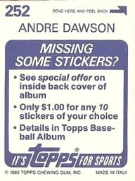 1983 Topps Stickers #252 Andre Dawson Back