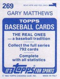 1983 Topps Stickers #269 Gary Matthews Back