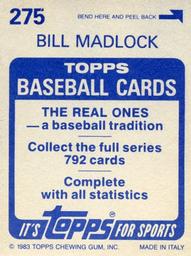1983 Topps Stickers #275 Bill Madlock Back
