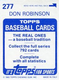 1983 Topps Stickers #277 Don Robinson Back