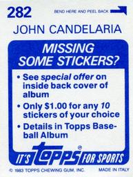 1983 Topps Stickers #282 John Candelaria Back