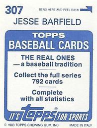 1983 Topps Stickers #307 Jesse Barfield Back