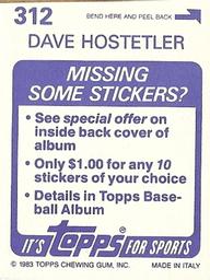 1983 Topps Stickers #312 Dave Hostetler Back